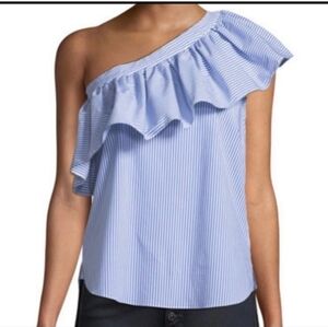 Veronica Beard Cruz Stripped One Shoulder Ruffle Top
